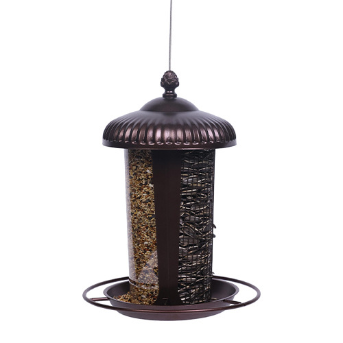 Rust-Resistant Outdoor Bird Feeder with Perch Ring and Seed Holder Metal Mesh Hanging Bird Feeder fo